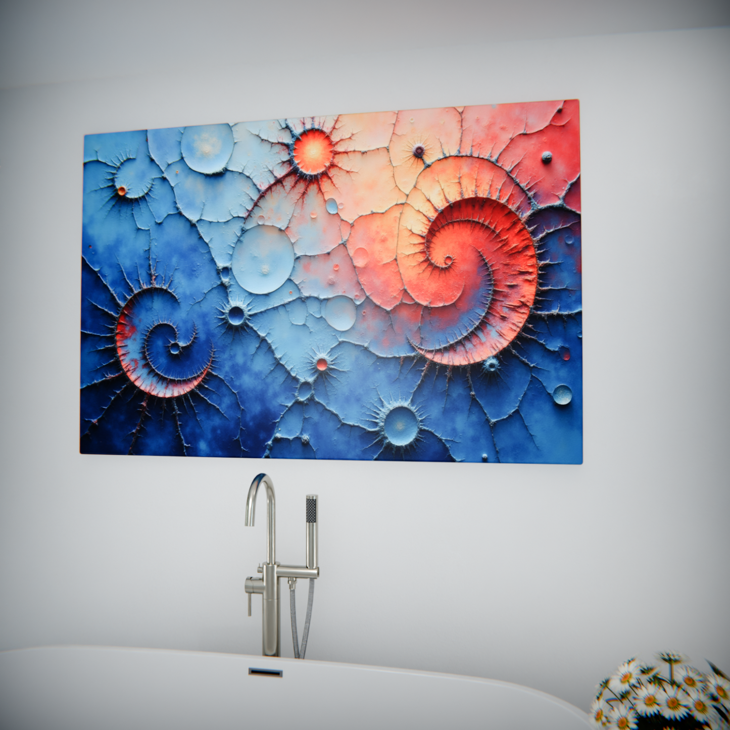 Celestial Spirals in Blue and Coral