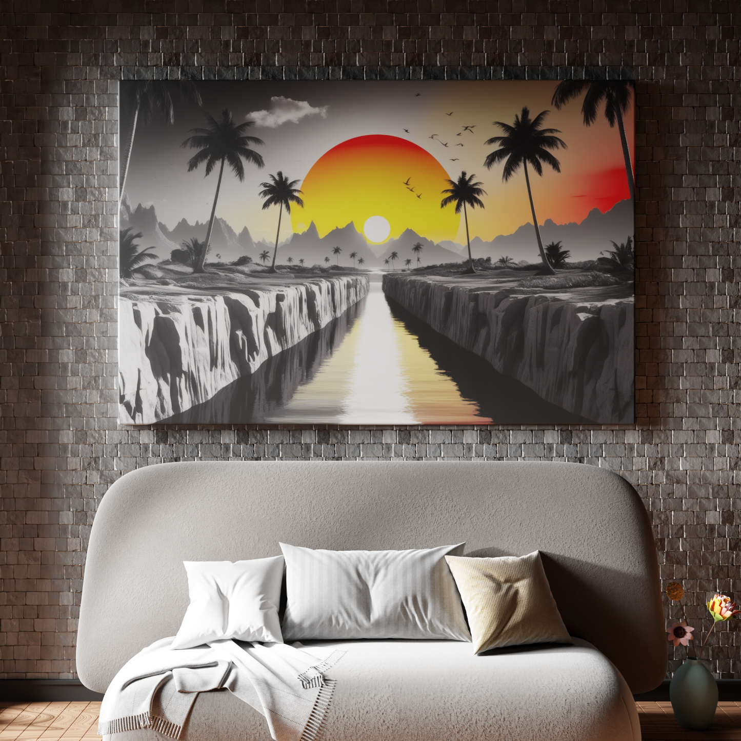 Sunset Oasis: Bold Palms Meet Fiery Sky