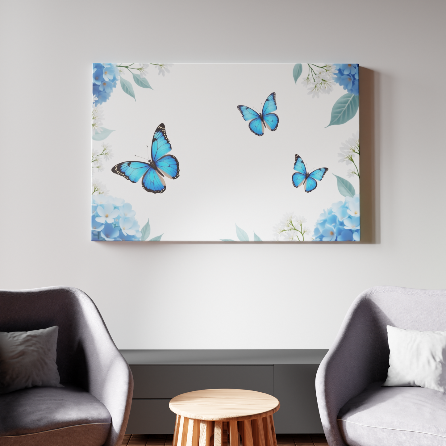 Blue Butterfly Dance Amid Blossoms
