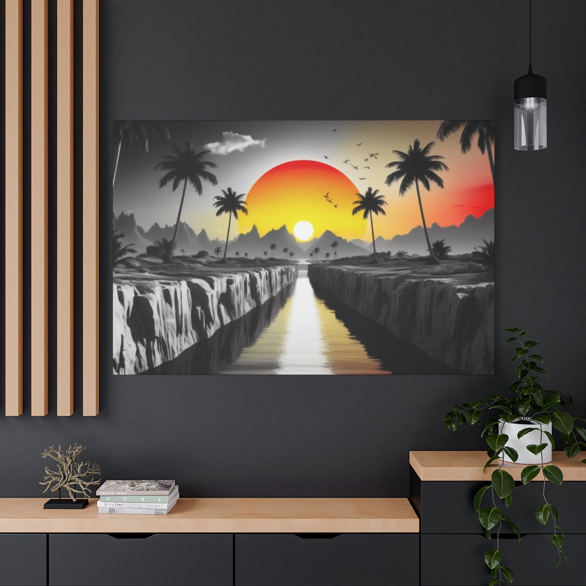 Sunset Oasis: Bold Palms Meet Fiery Sky