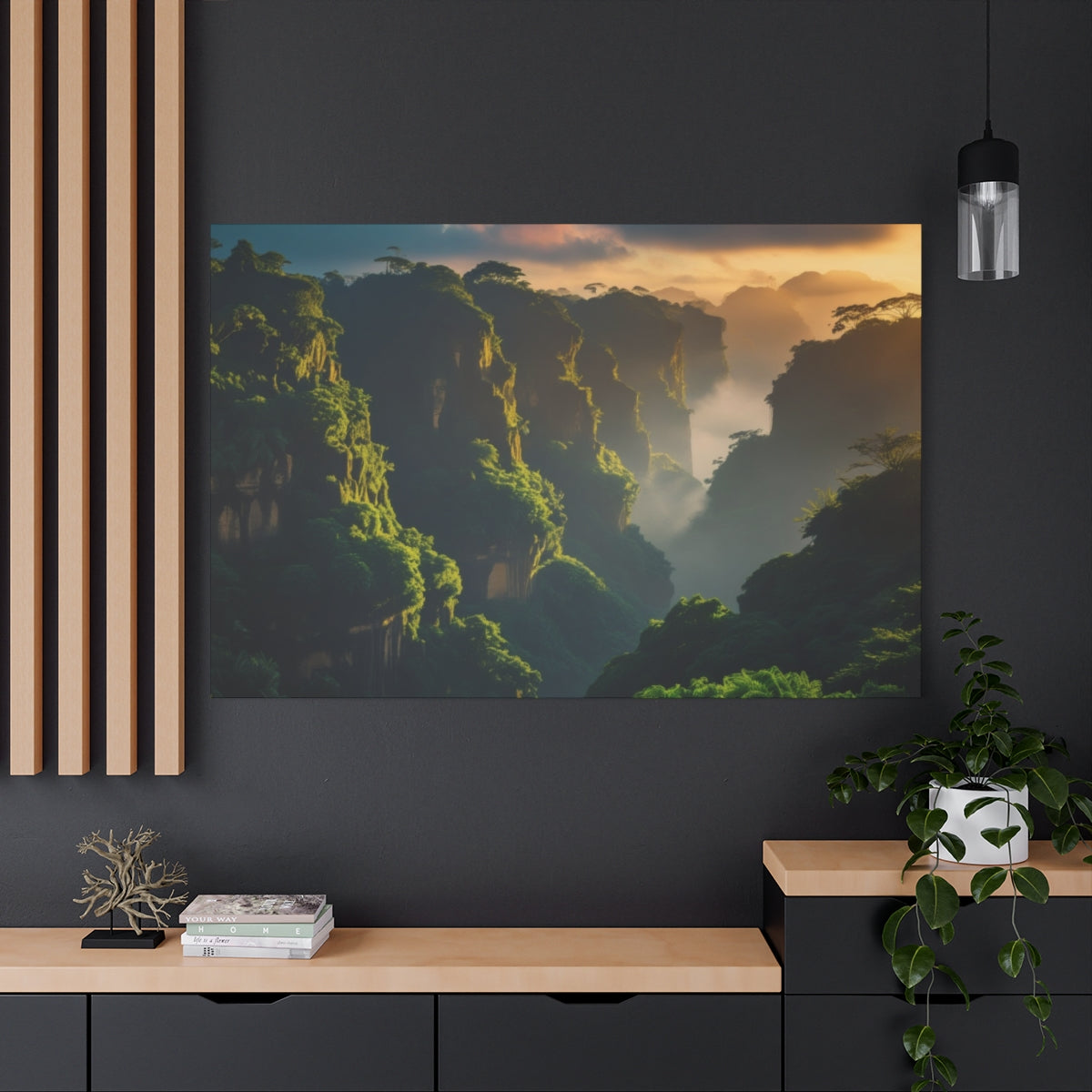Misty Dawn over Verdant Cliffs