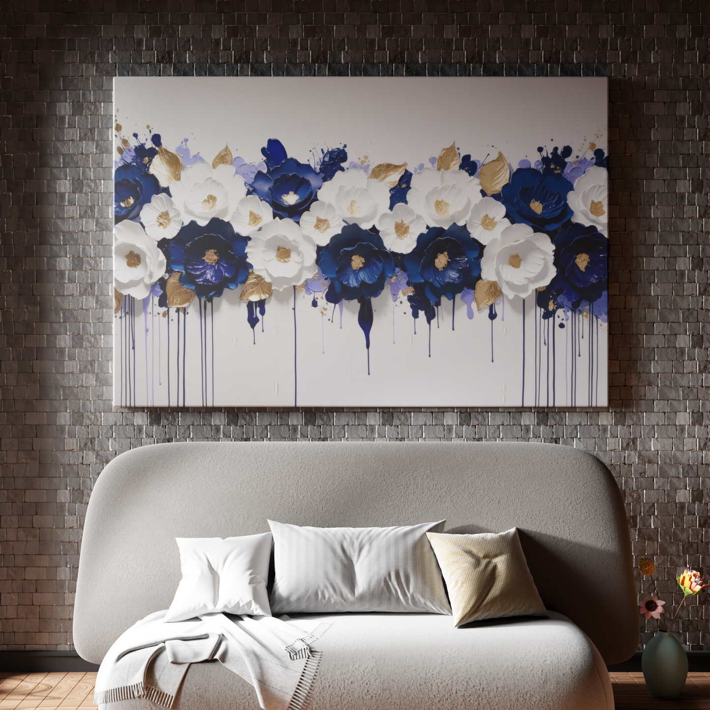 Cascade of Elegance: Blue and White Floral Symphony