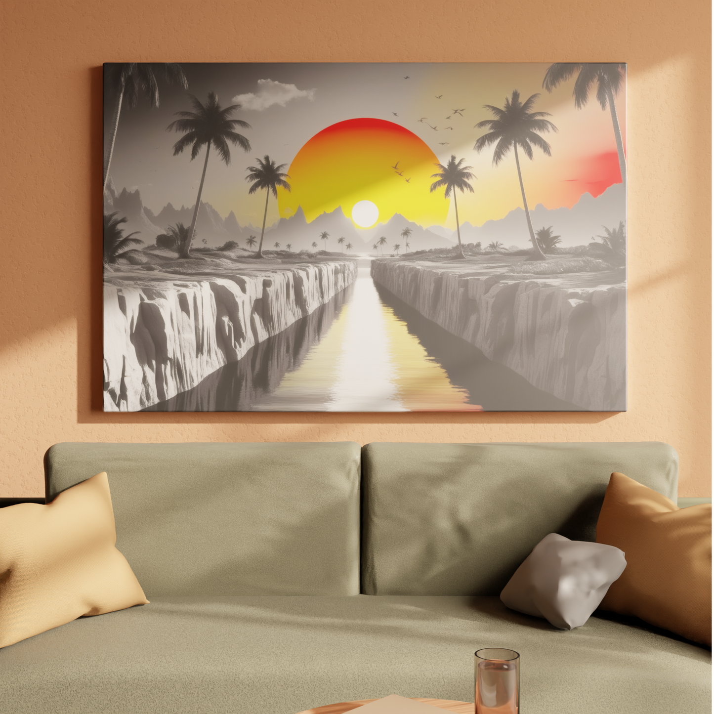 Sunset Oasis: Bold Palms Meet Fiery Sky