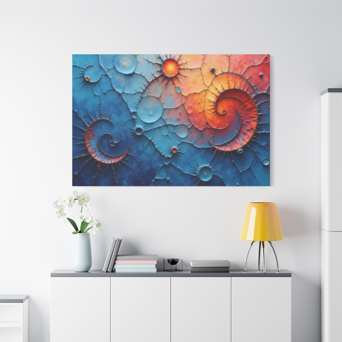 Celestial Spirals in Blue and Coral