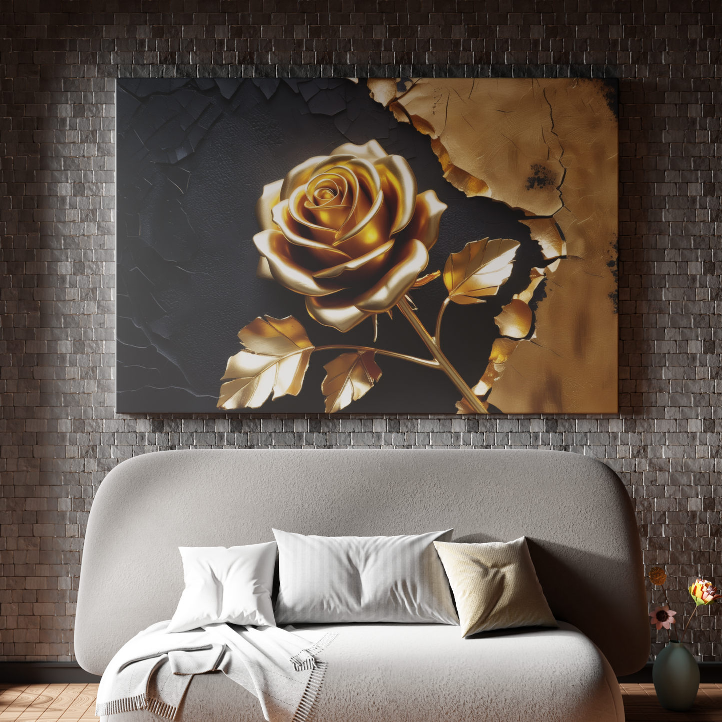 Golden Bloom Against Timeworn Texture