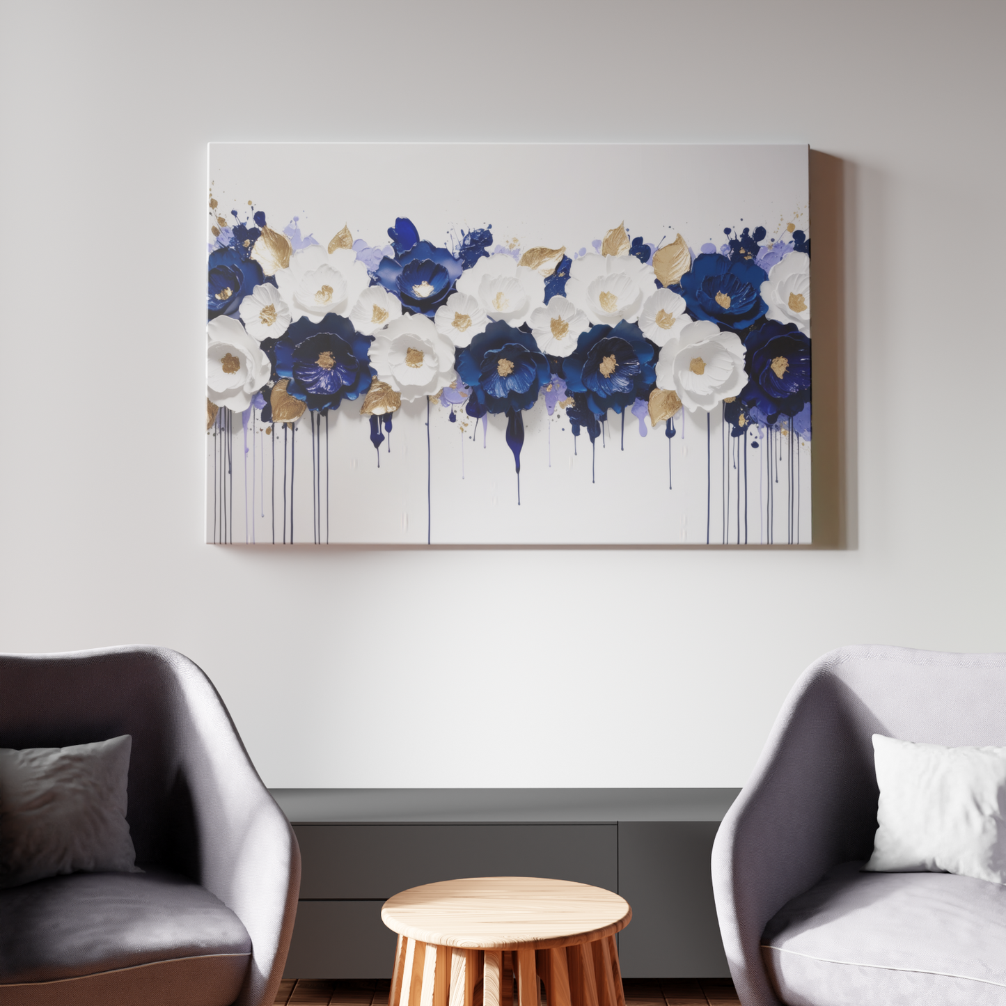 Cascade of Elegance: Blue and White Floral Symphony