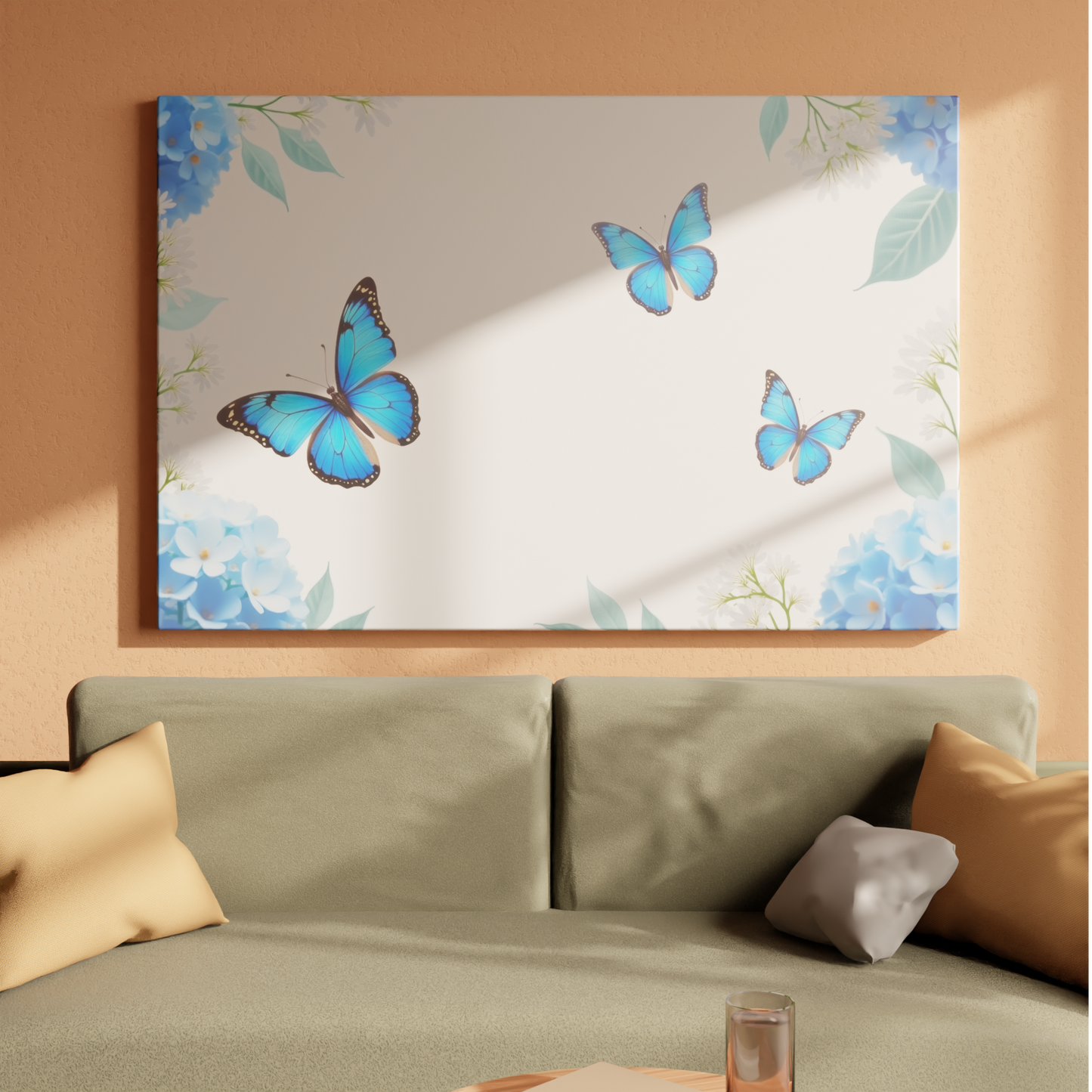 Blue Butterfly Dance Amid Blossoms