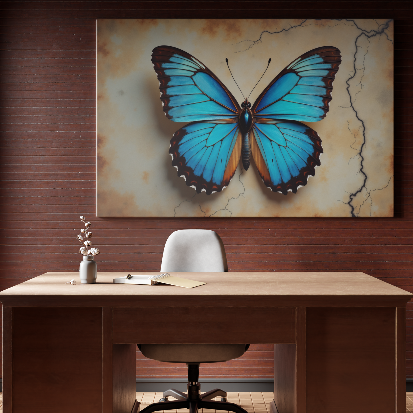 Ethereal Blue Butterfly on Antique Canvas