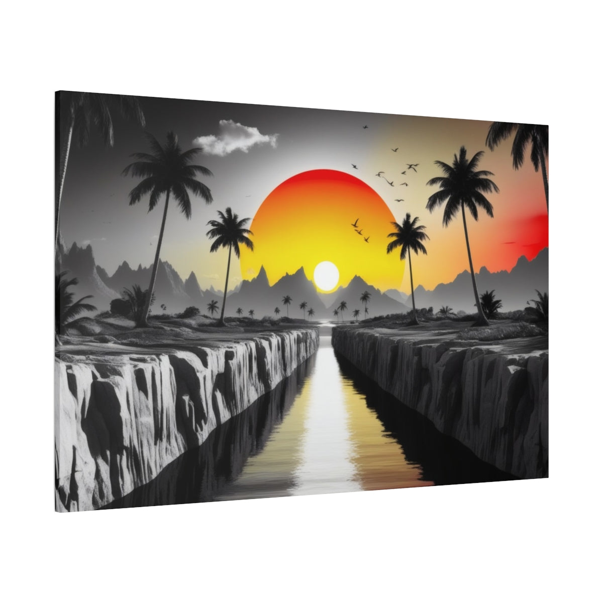 Sunset Oasis: Bold Palms Meet Fiery Sky