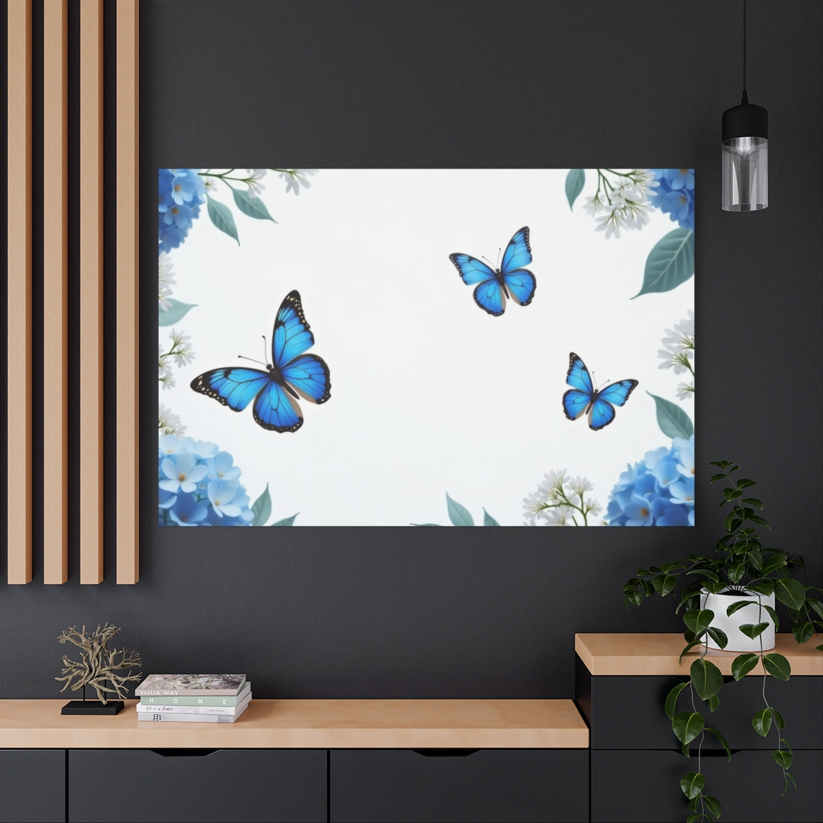 Blue Butterfly Dance Amid Blossoms