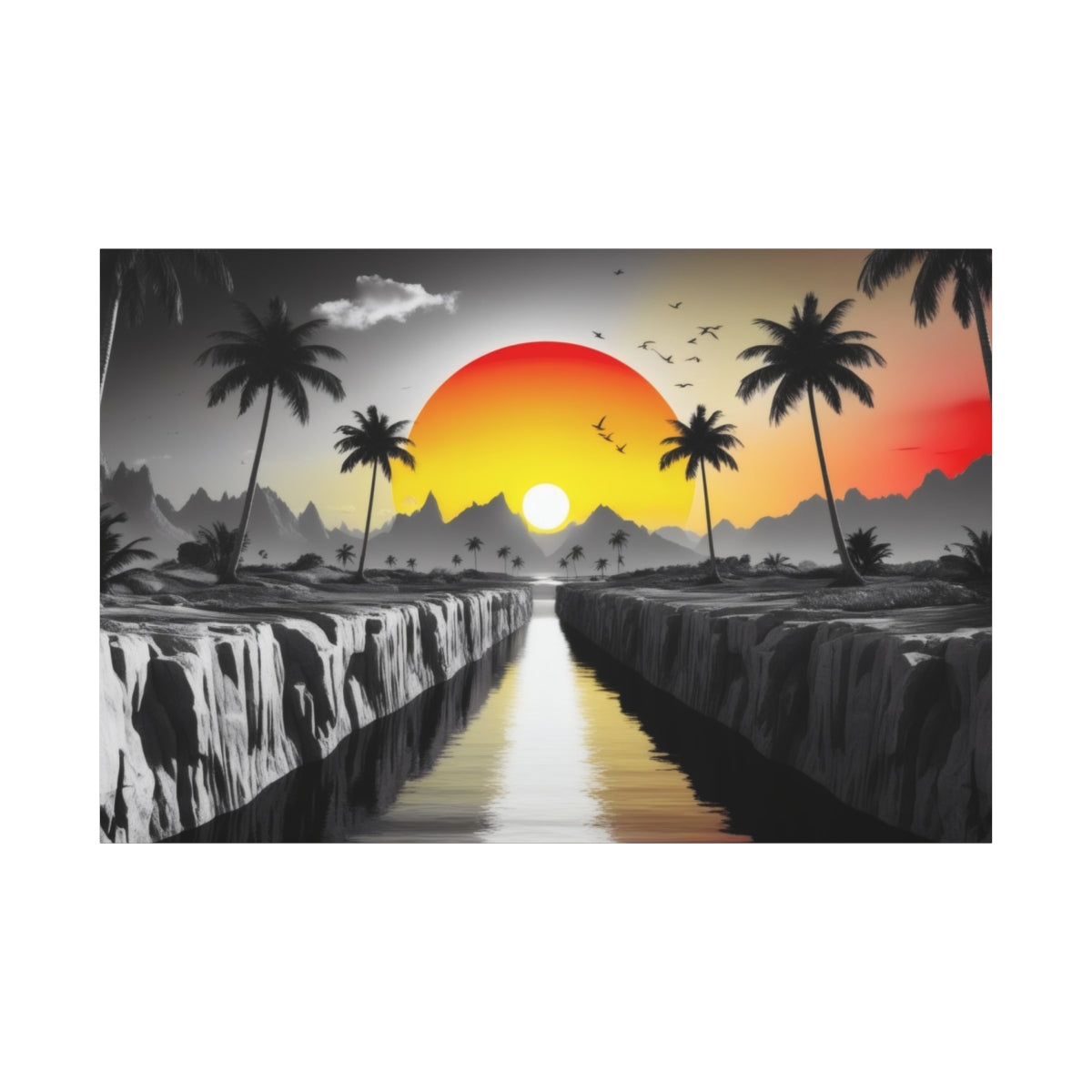 Sunset Oasis: Bold Palms Meet Fiery Sky