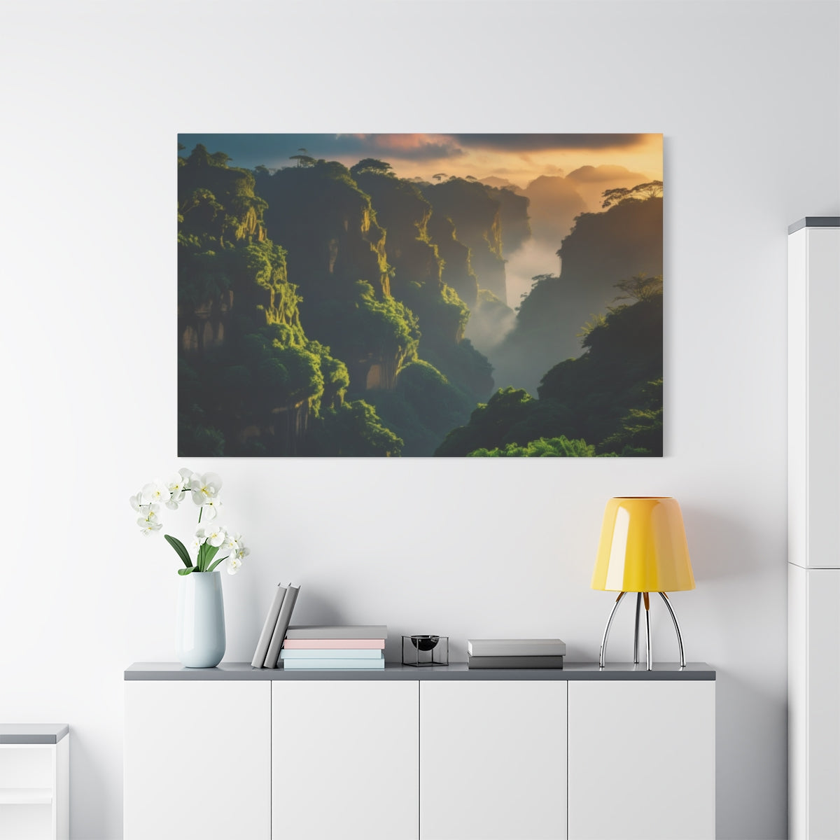 Misty Dawn over Verdant Cliffs