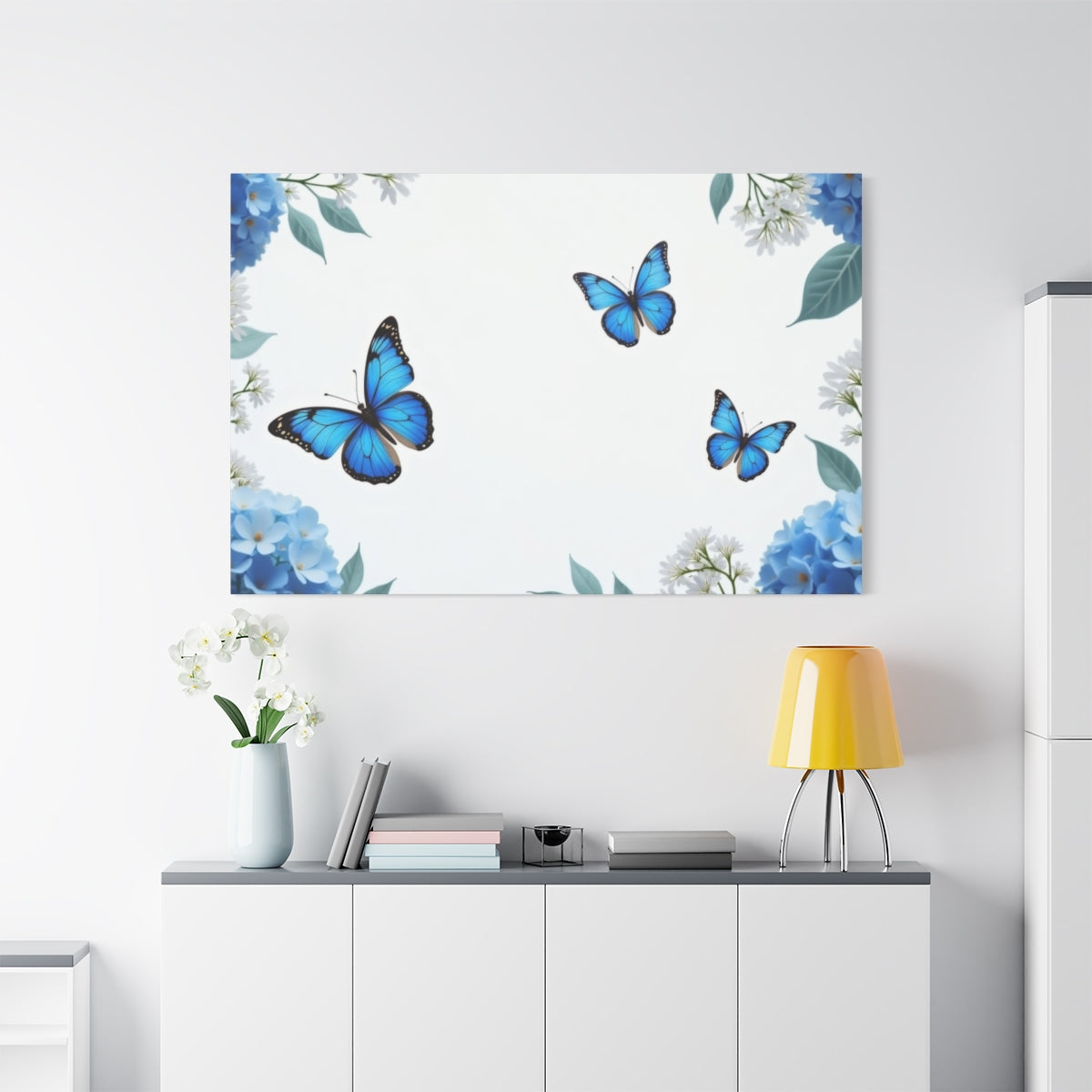 Blue Butterfly Dance Amid Blossoms