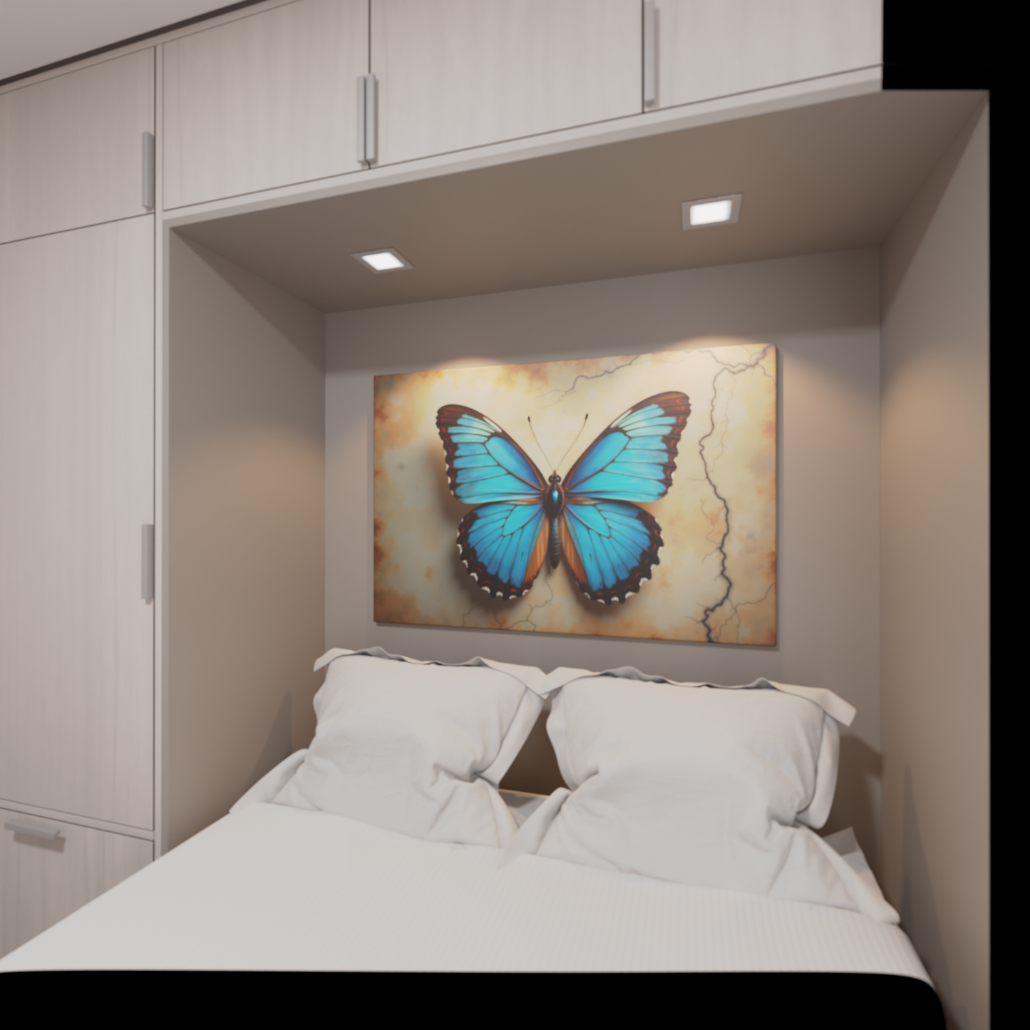 Ethereal Blue Butterfly on Antique Canvas