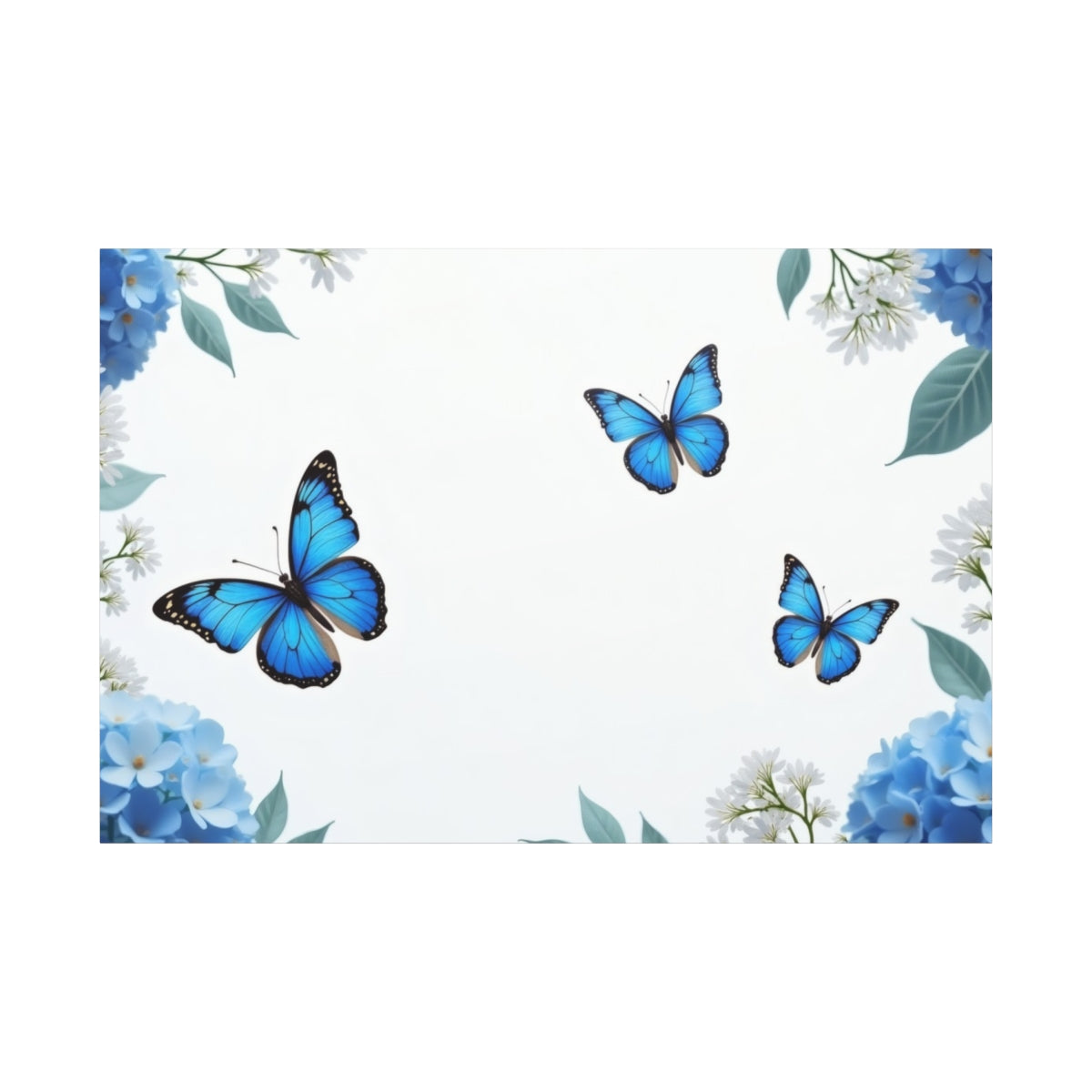 Blue Butterfly Dance Amid Blossoms