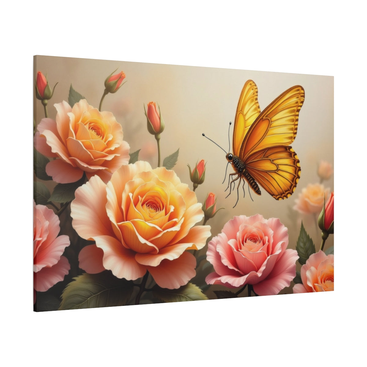Golden Butterfly and Rose Harmony