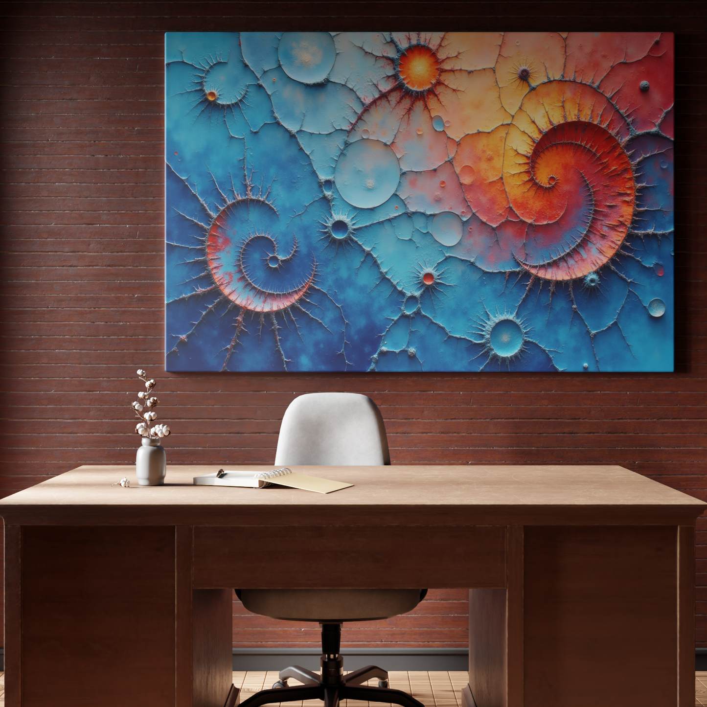 Celestial Spirals in Blue and Coral