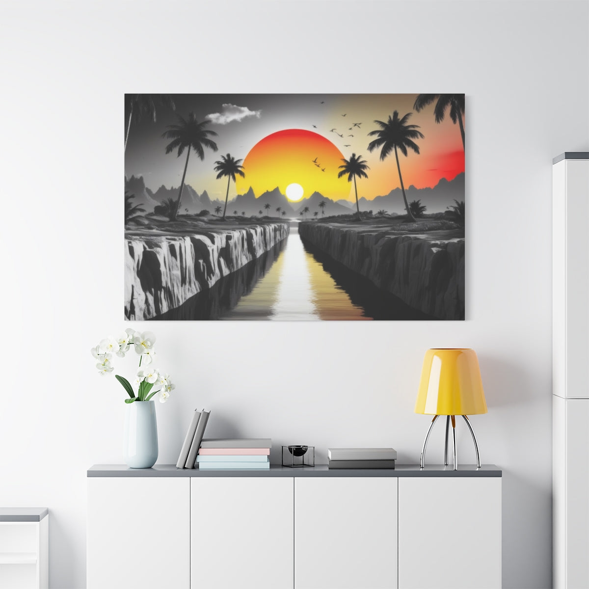Sunset Oasis: Bold Palms Meet Fiery Sky