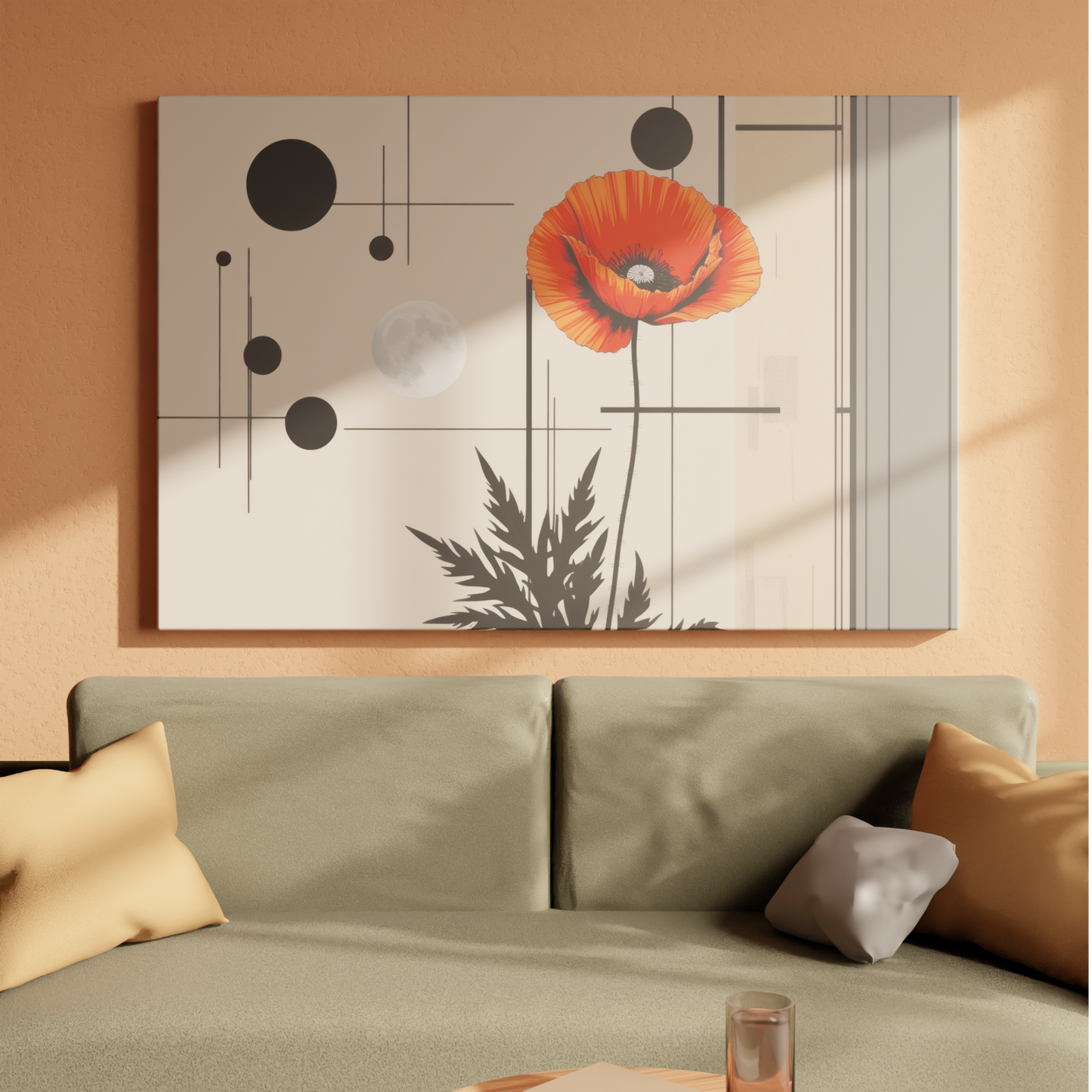 Moonlit Geometry with Crimson Blossom