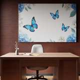 Blue Butterfly Dance Amid Blossoms