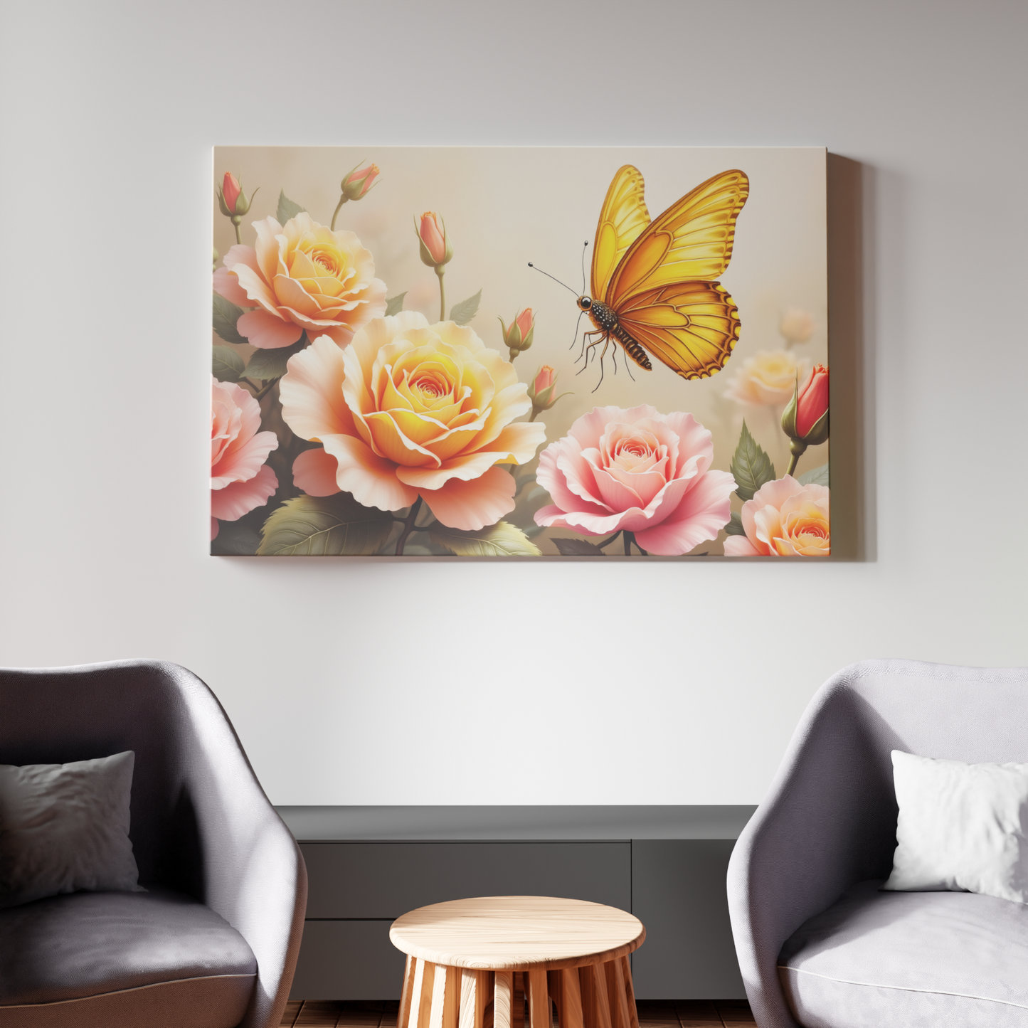 Golden Butterfly and Rose Harmony