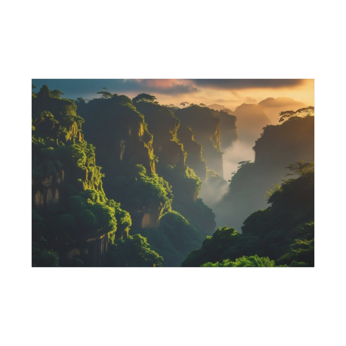 Misty Dawn over Verdant Cliffs