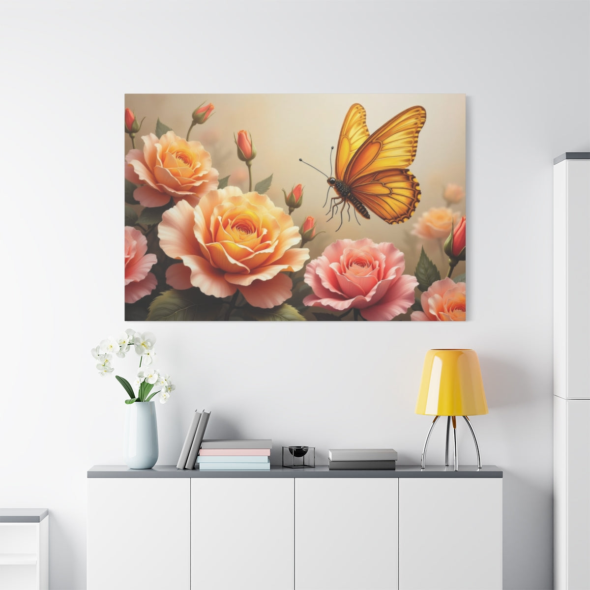 Golden Butterfly and Rose Harmony