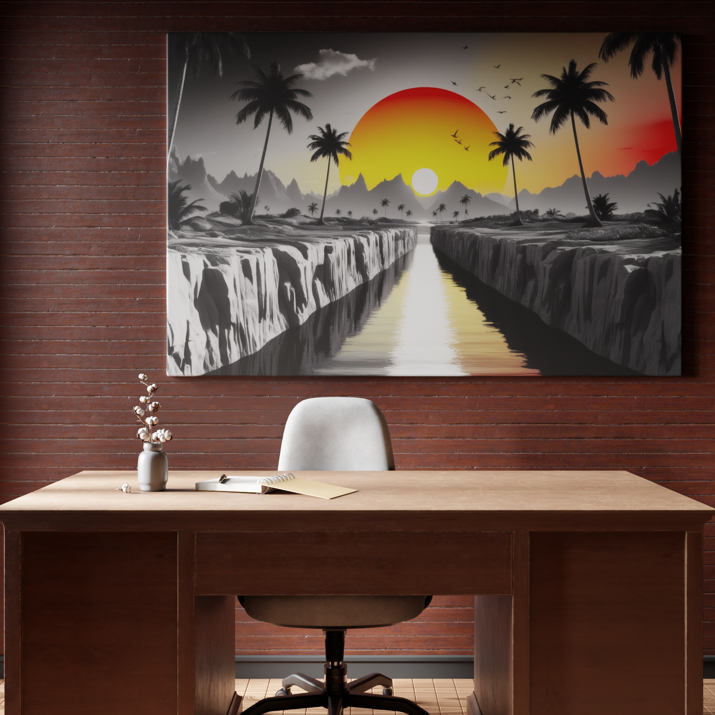 Sunset Oasis: Bold Palms Meet Fiery Sky