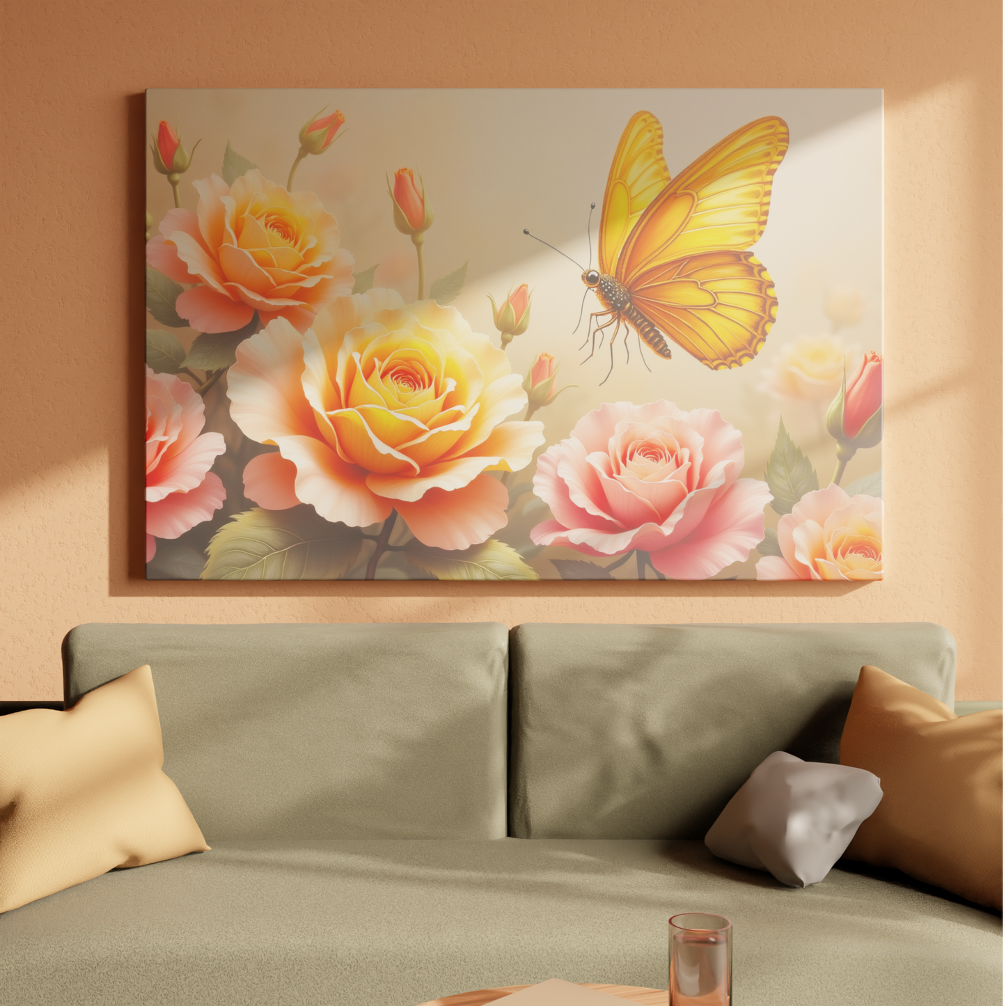 Golden Butterfly and Rose Harmony