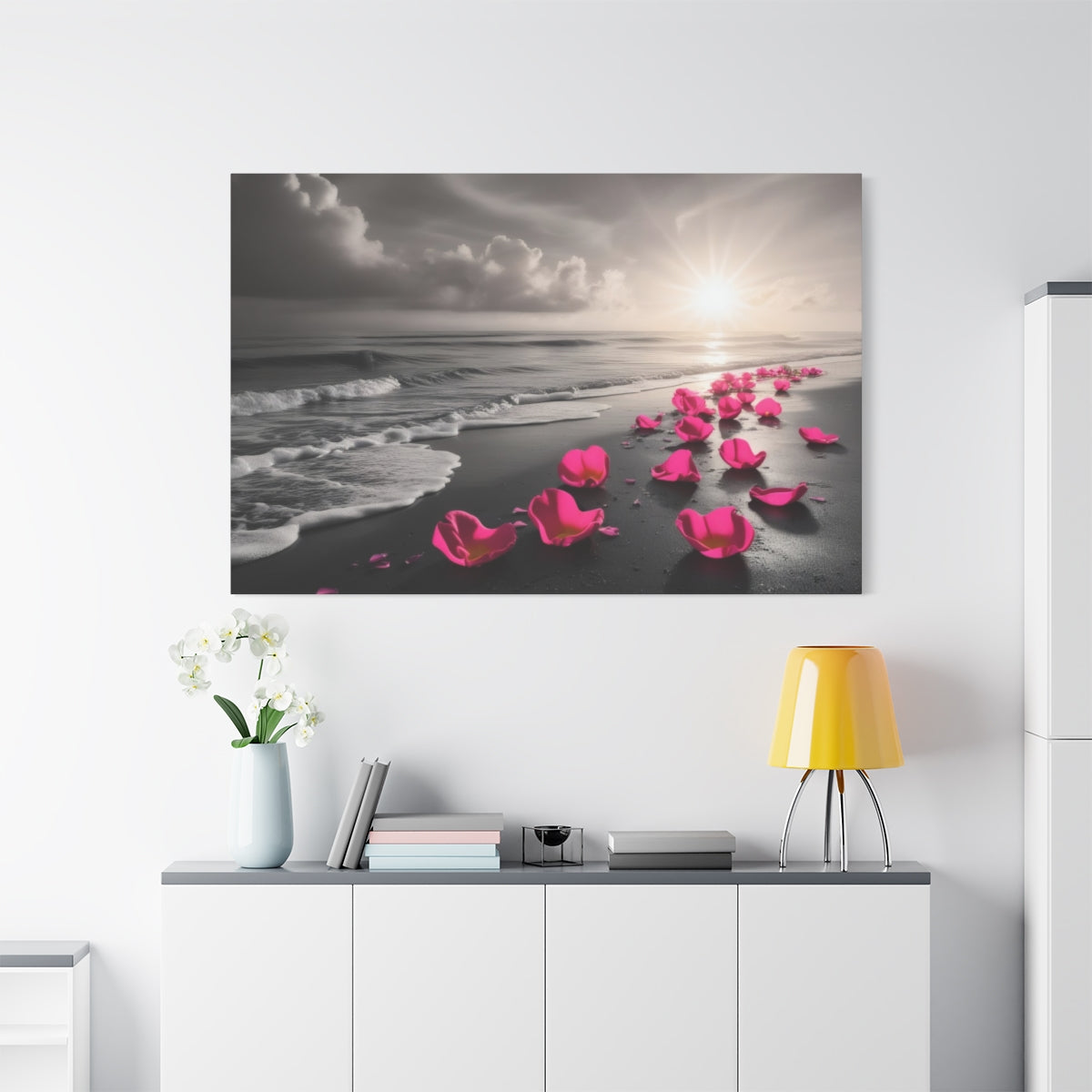 Monochrome Serenity with Rose Petals