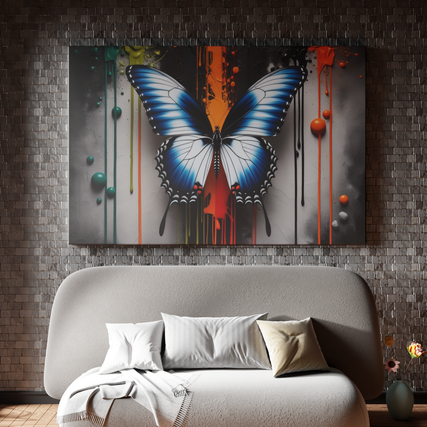 Vibrant Butterfly on Abstract Canvas