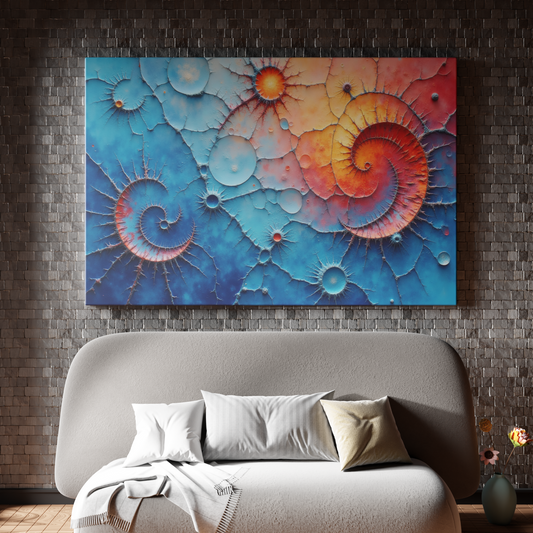 Celestial Spirals in Blue and Coral