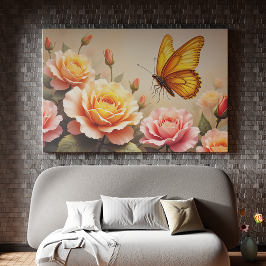 Golden Butterfly and Rose Harmony