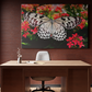 Butterfly Elegance on Scarlet Blooms