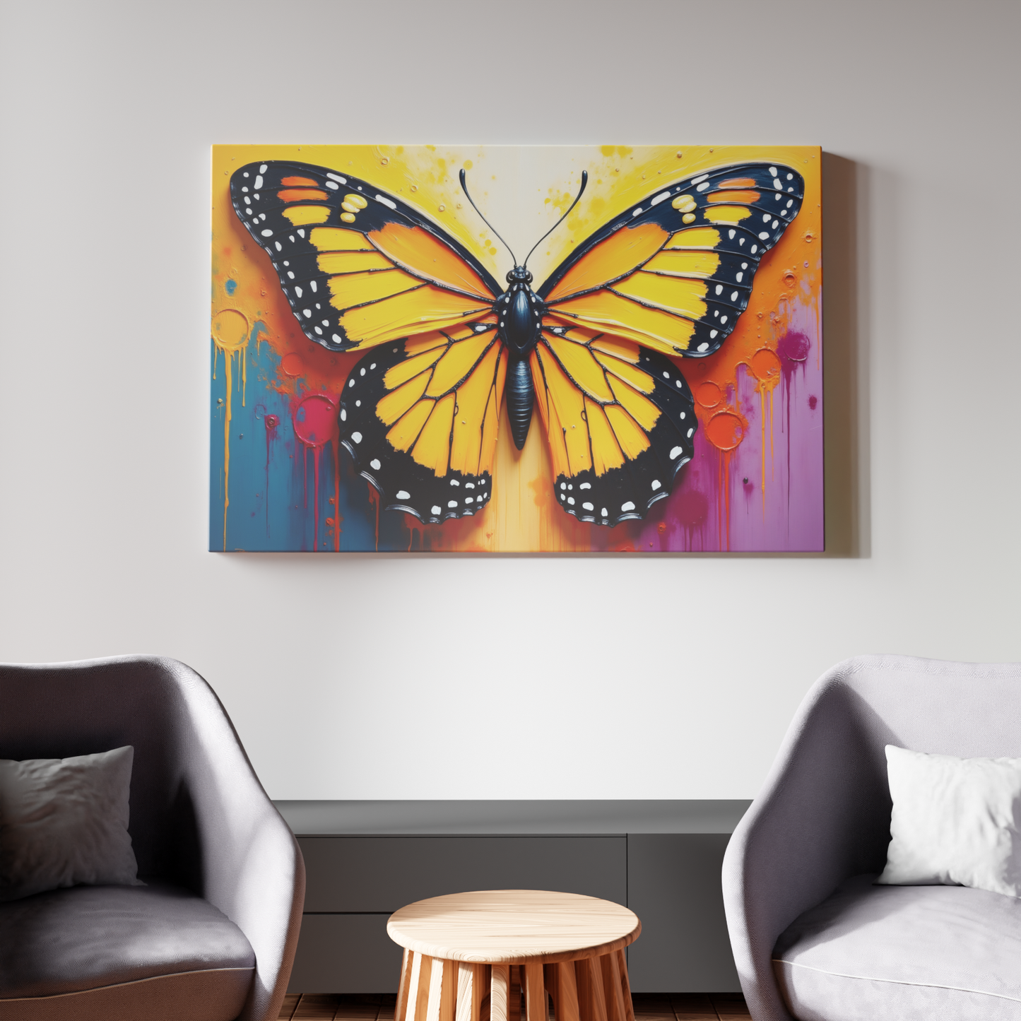 Vibrant Monarch on Splashing Hues