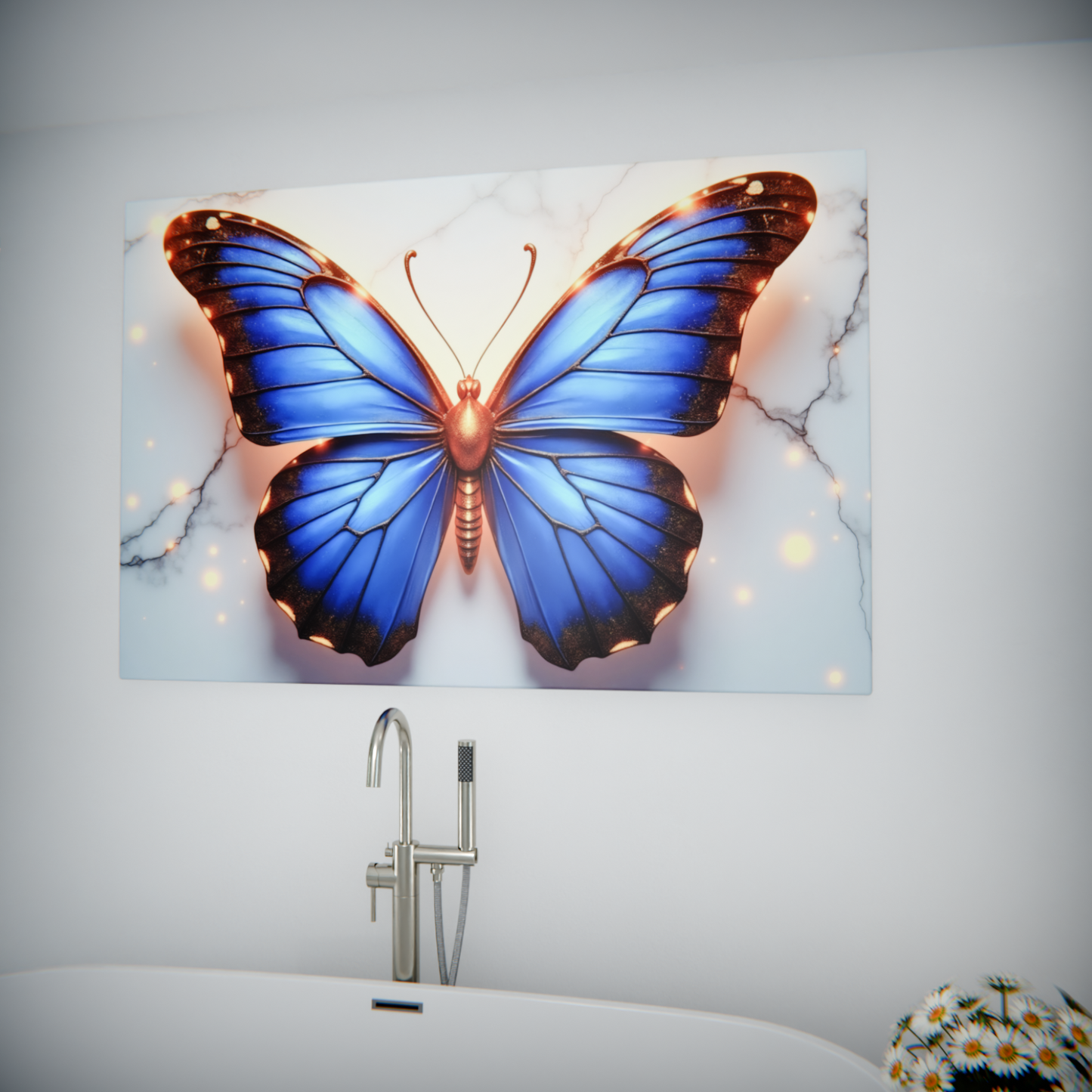 Glowing Azure Butterfly on Marble