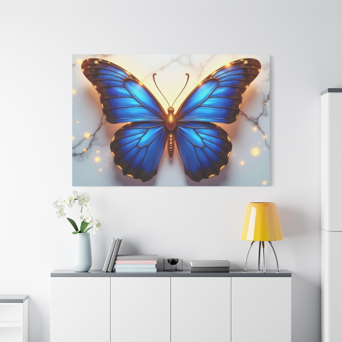 Glowing Azure Butterfly on Marble