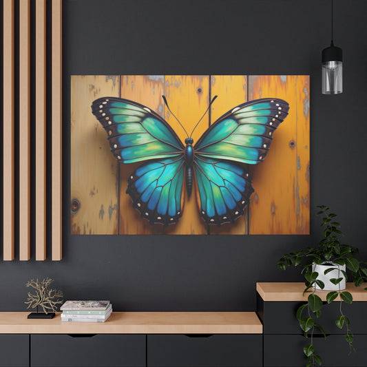Vibrant Butterfly on Rustic Canvas