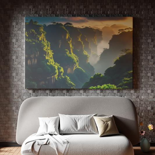 Misty Dawn over Verdant Cliffs