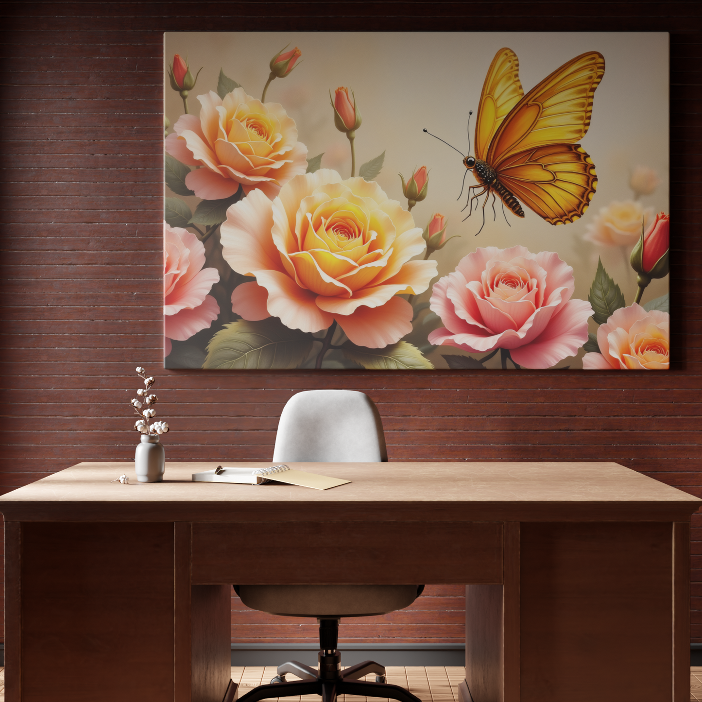 Golden Butterfly and Rose Harmony