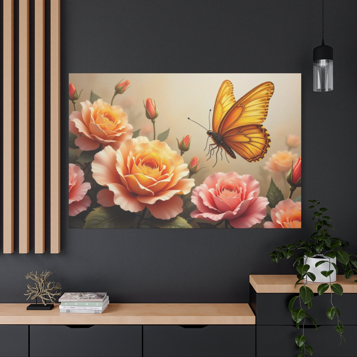 Golden Butterfly and Rose Harmony