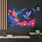 Ethereal Flight: Neon Blossoms and Hummingbird Dream