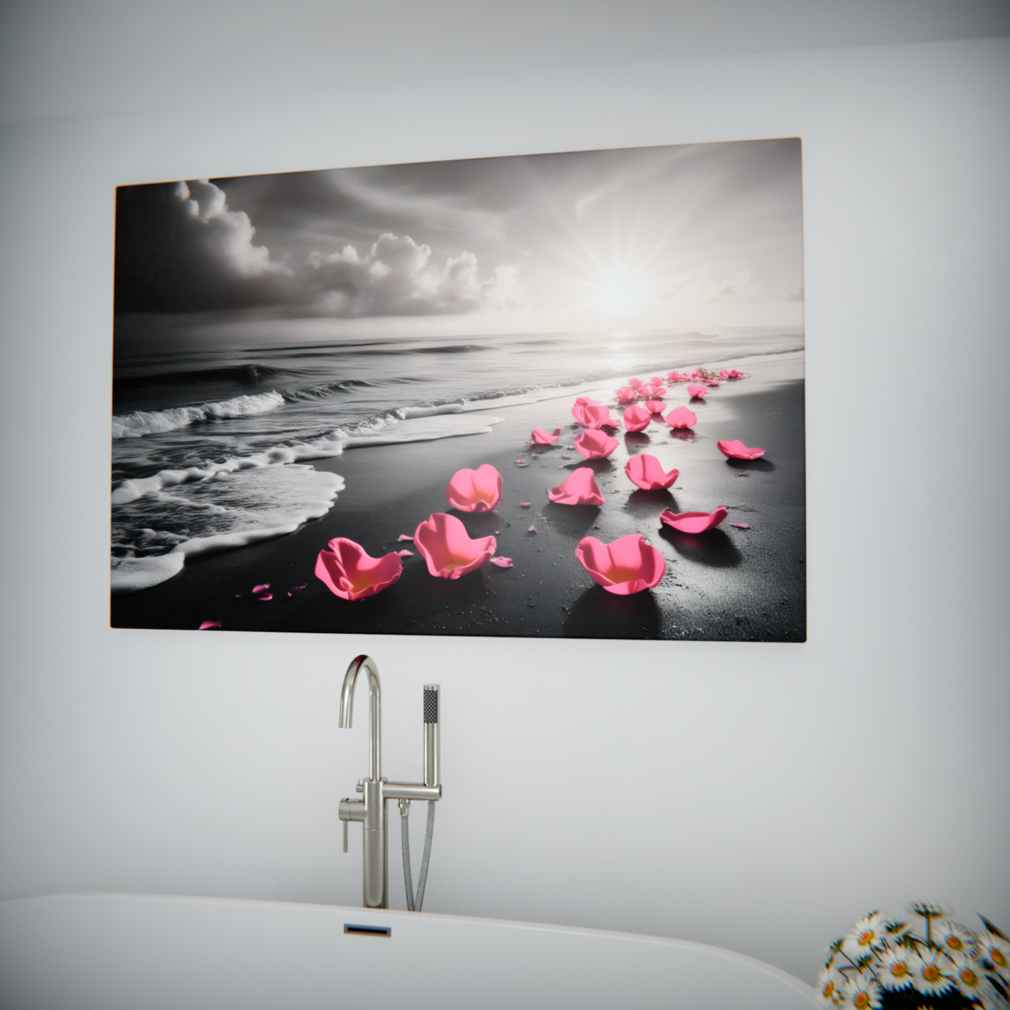 Monochrome Serenity with Rose Petals