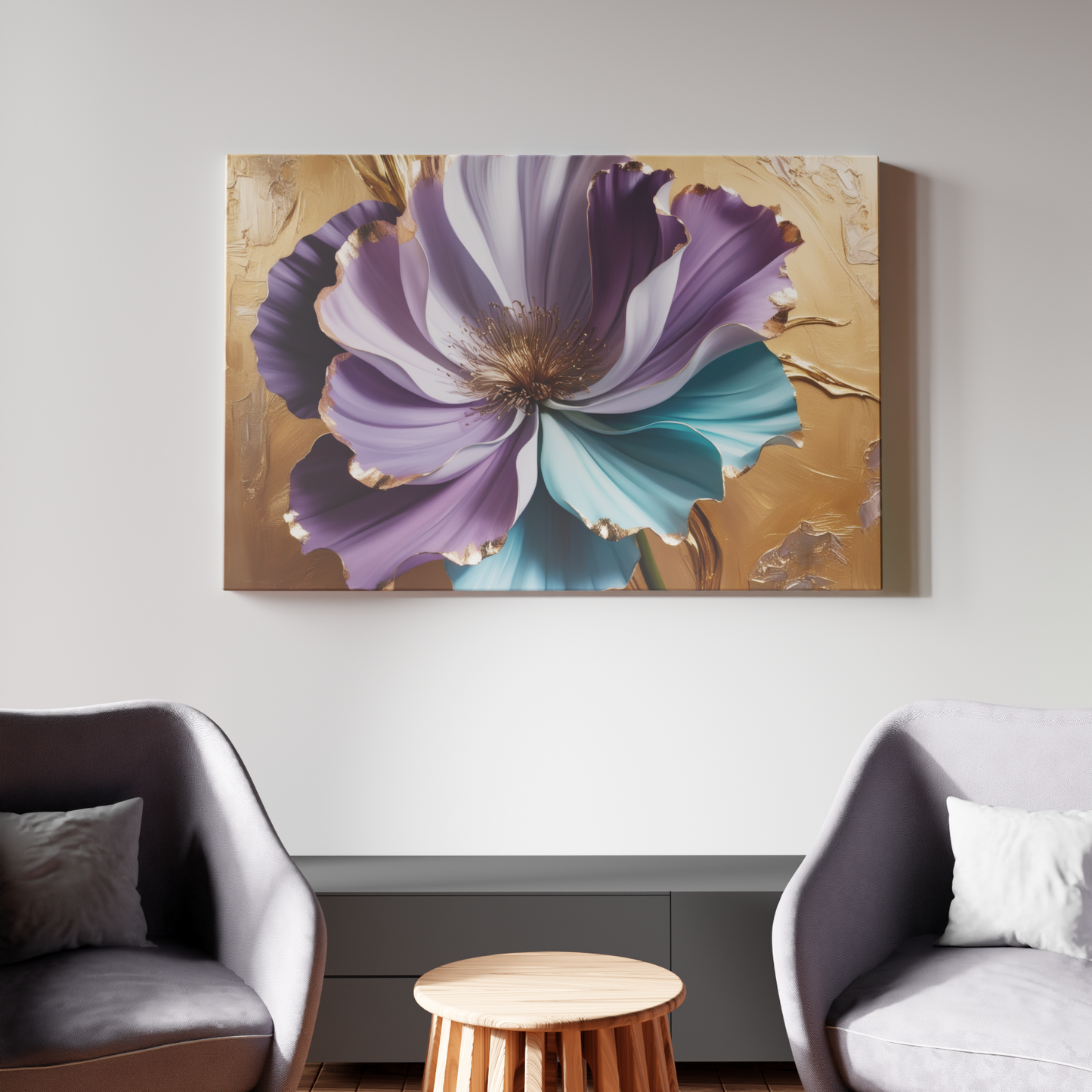 Floral Elegance: A Symphony in Gold and Lavender