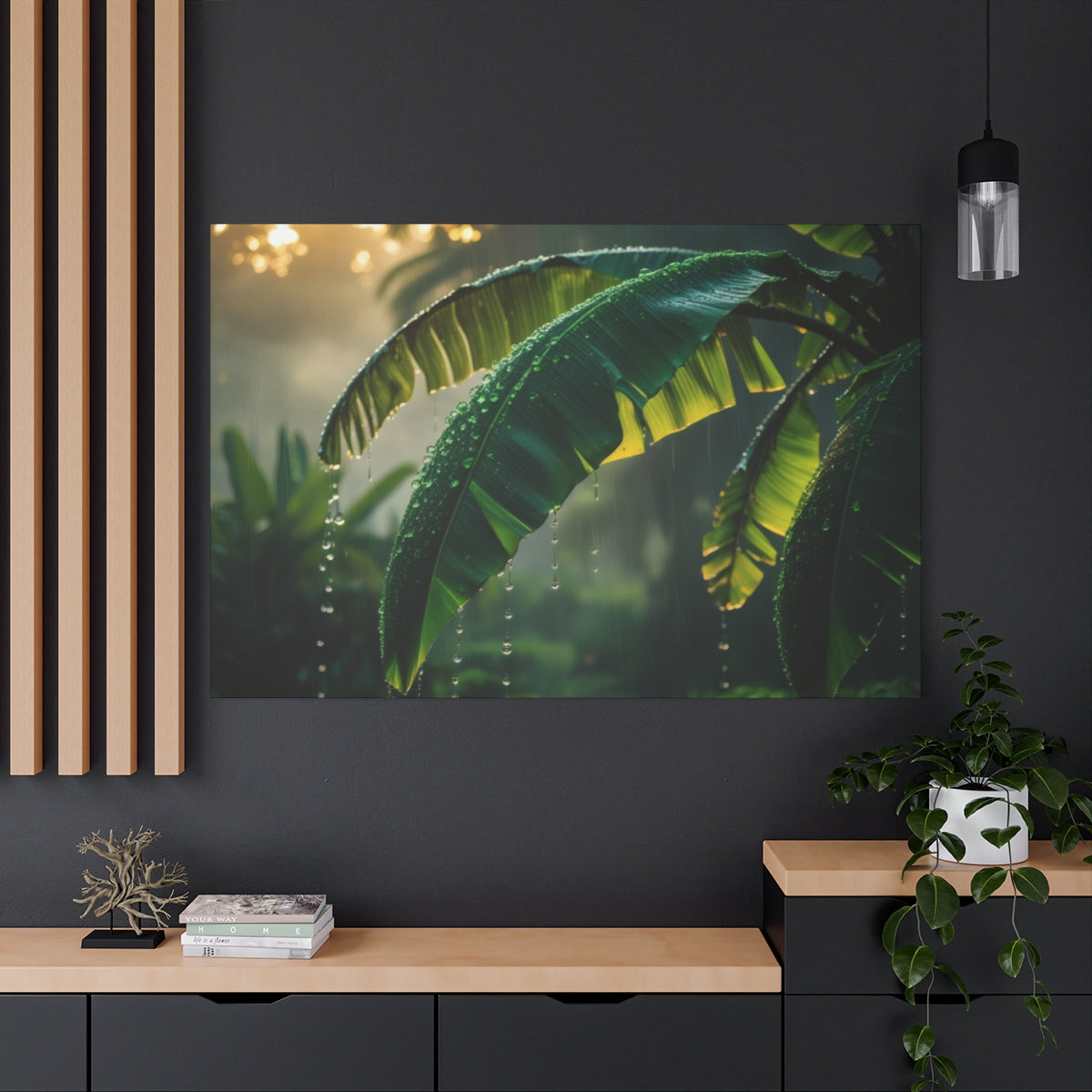 Raindrops on Banana Leaves at Dawn