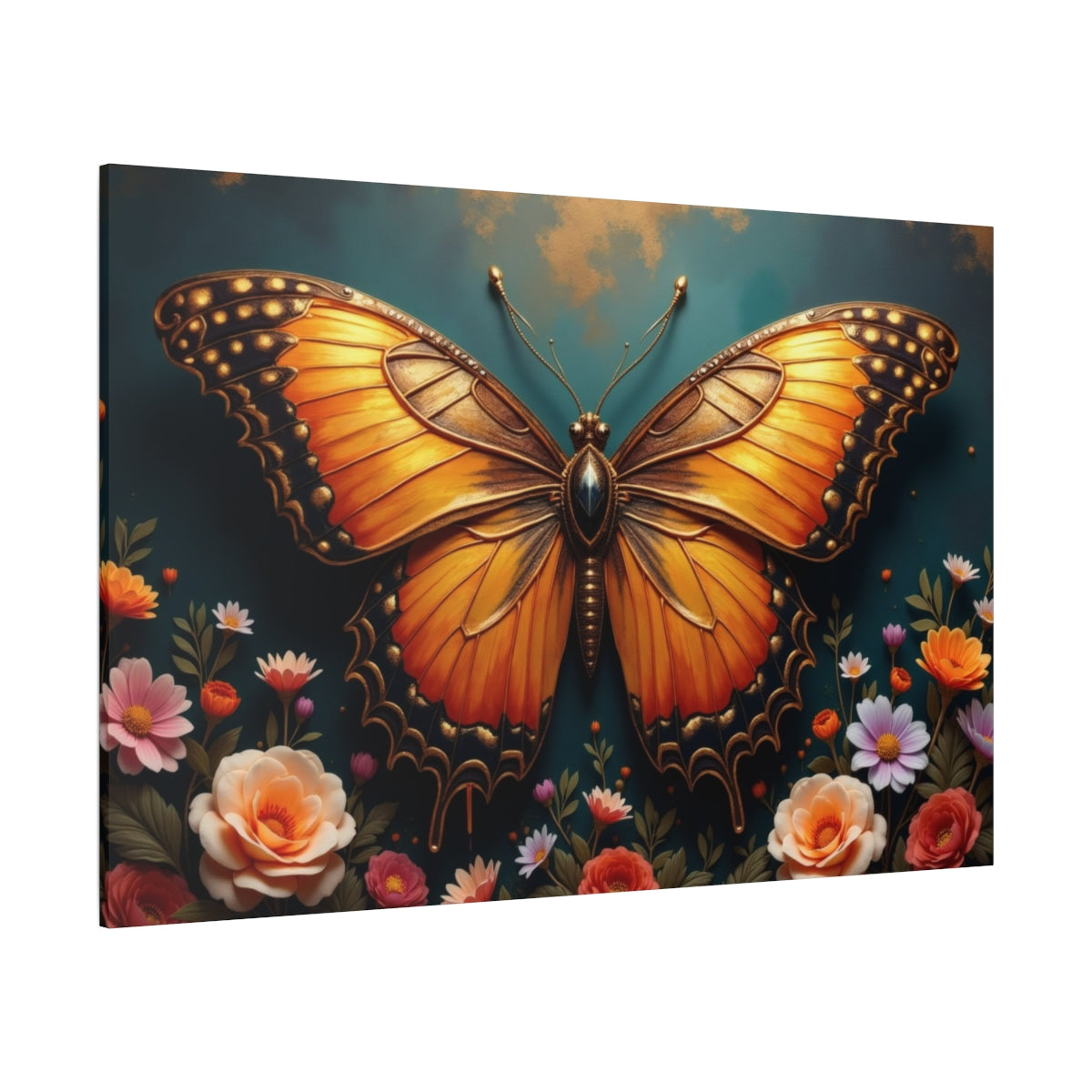 Golden Butterfly and Floral Symphony