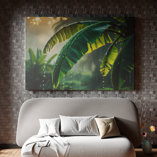 Raindrops on Banana Leaves at Dawn