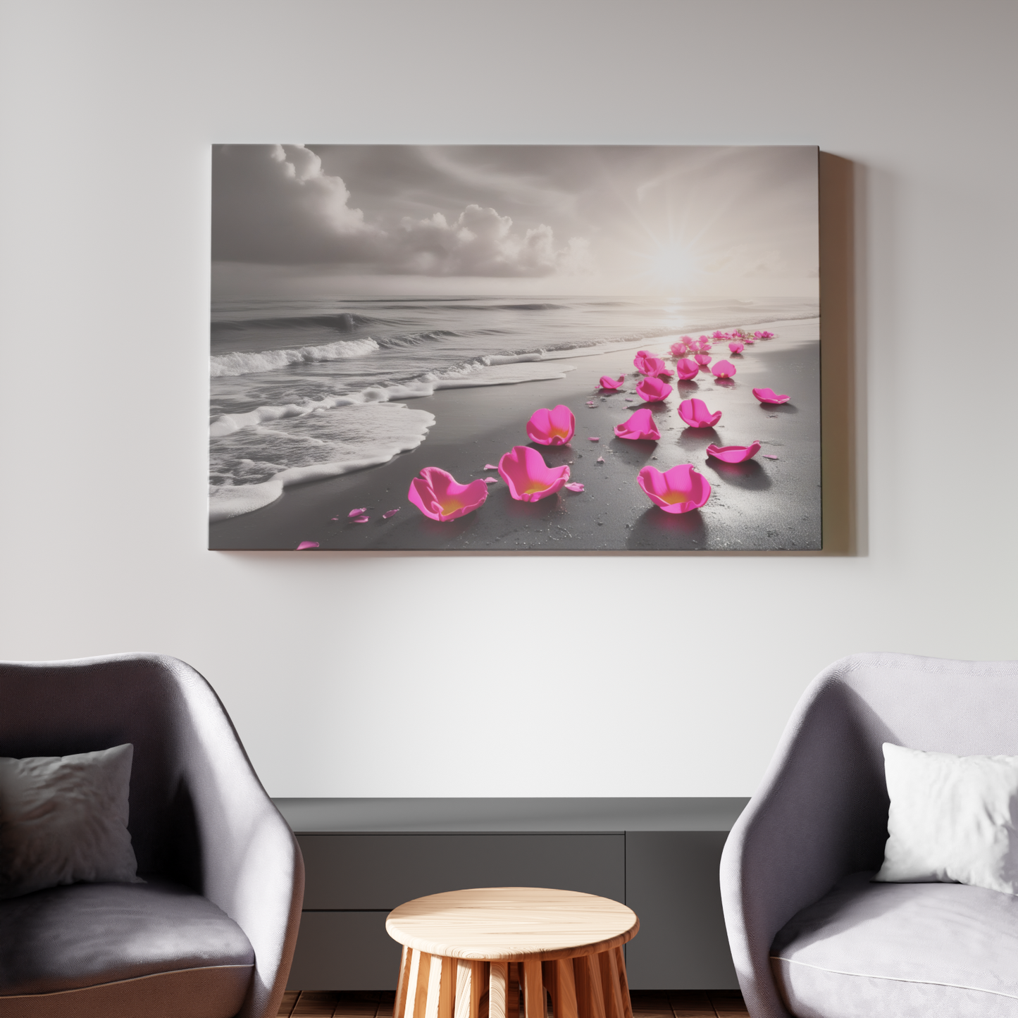 Monochrome Serenity with Rose Petals
