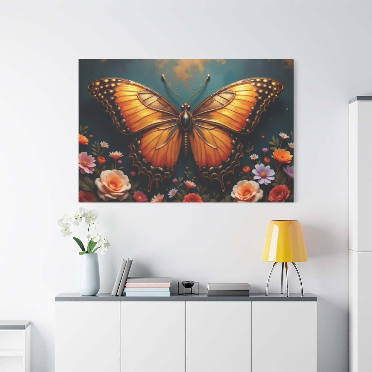 Golden Butterfly and Floral Symphony