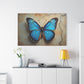 Ethereal Blue Butterfly on Antique Canvas